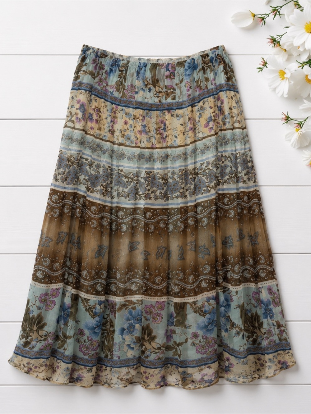Y2K skirt 100% Silk Paisley Pleated Skirt cottage coquette
